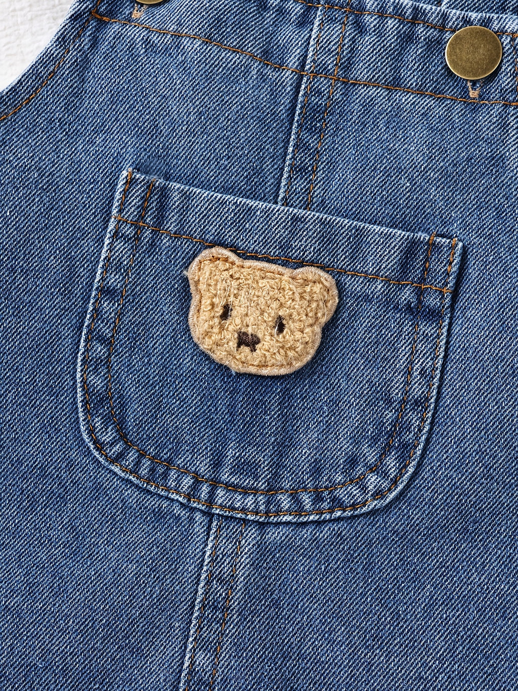 Short Denim Overalls with Bear Patch