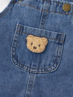 Short Denim Overalls with Bear Patch