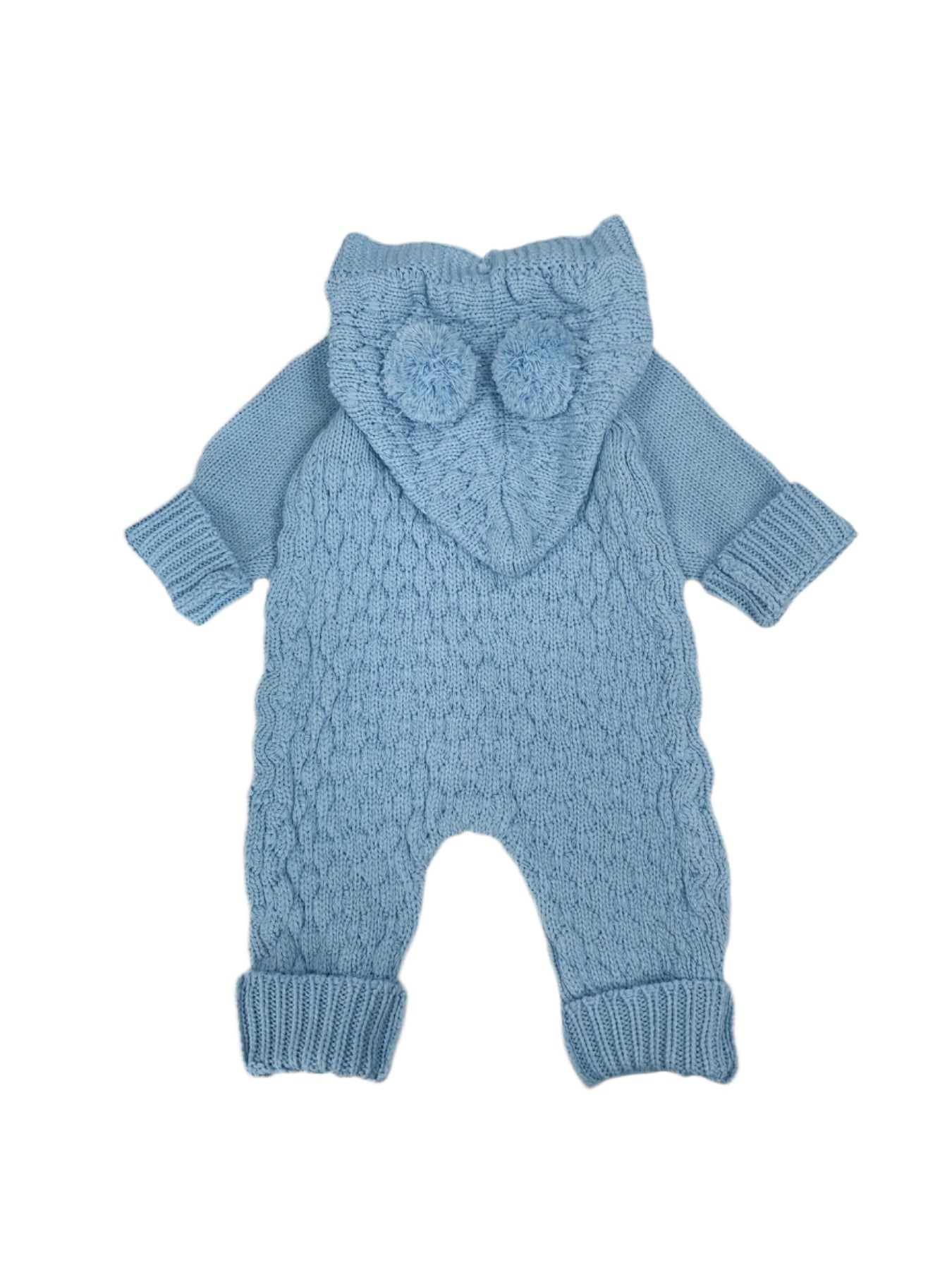 Pom-Pom Hooded Knit Romper Blue back