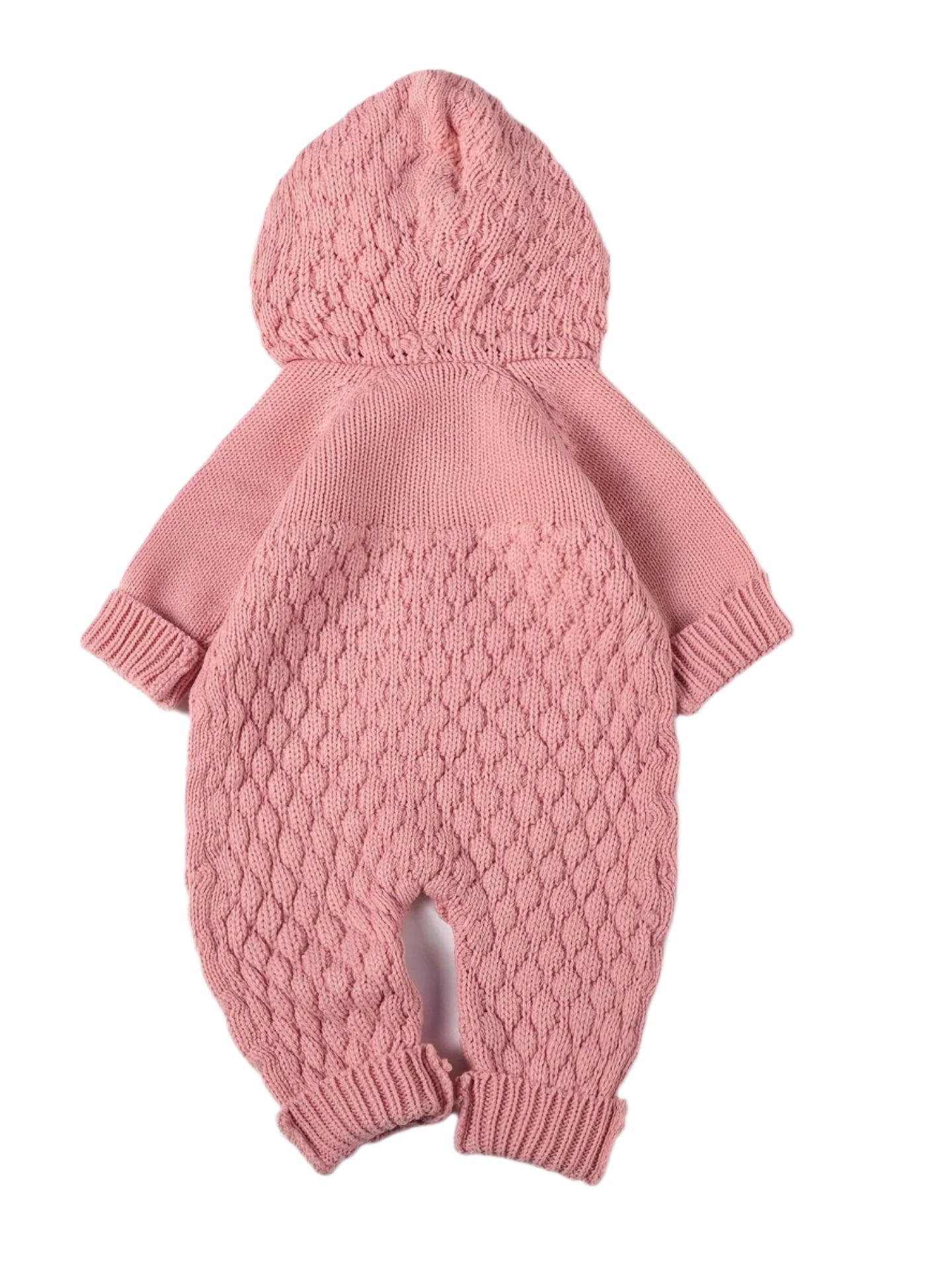Pom-Pom Hooded Knit Romper Pink back