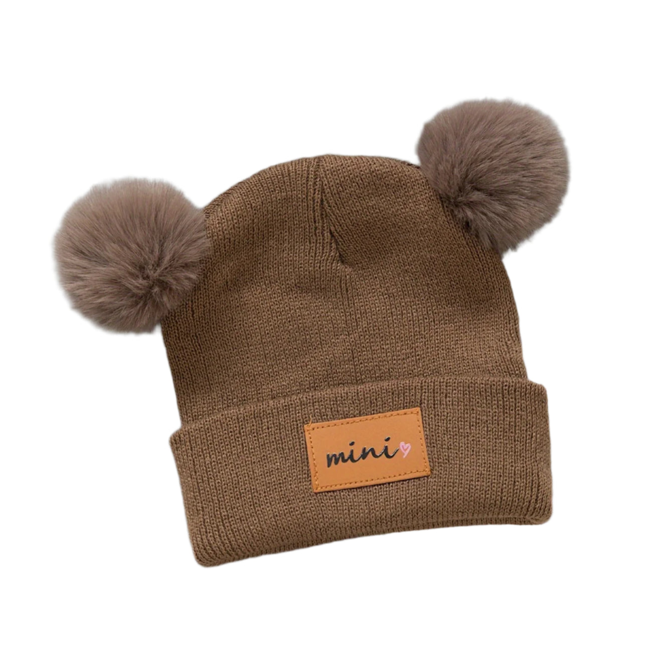 Pom Pom knit beanie brown