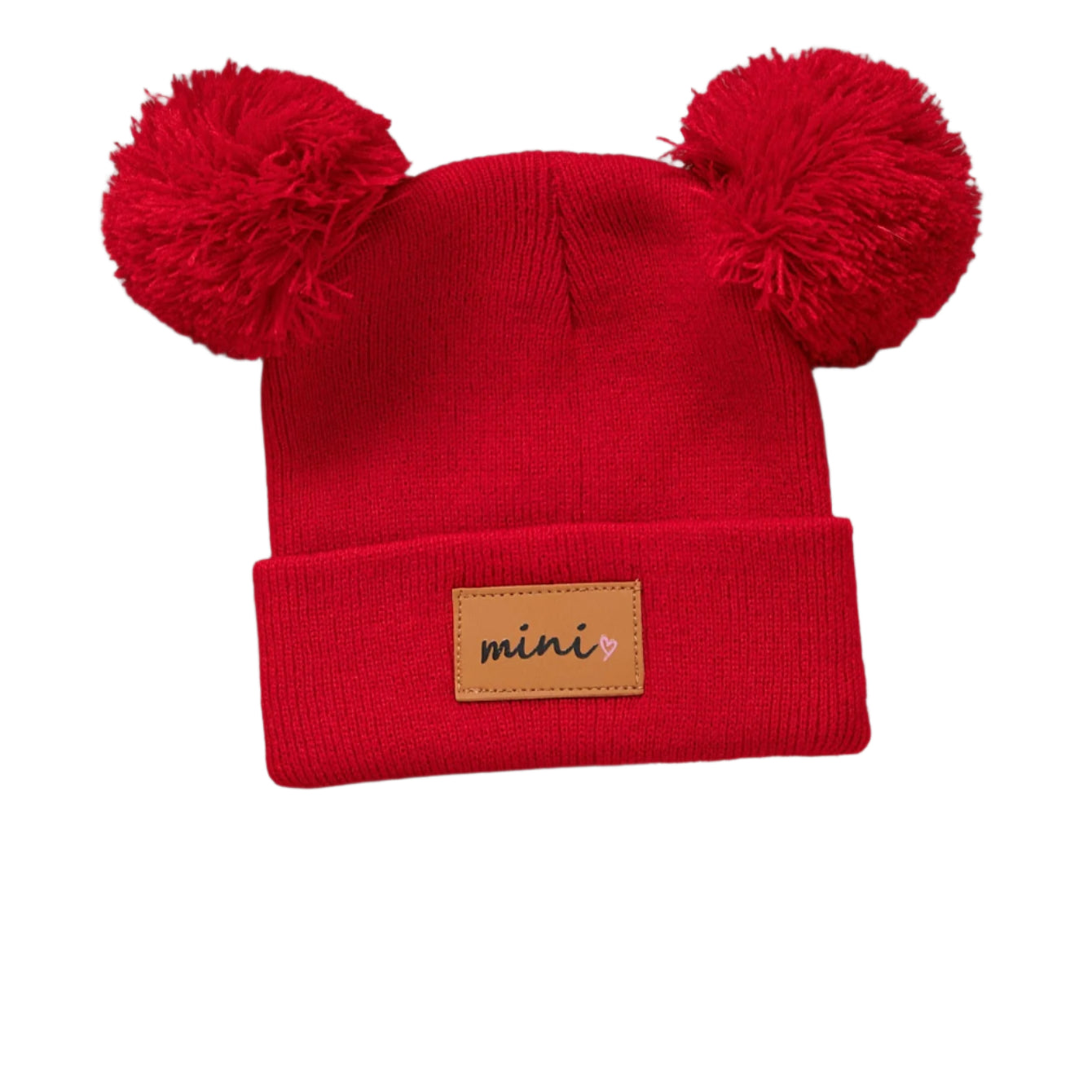 Pom Pom knit beanie red