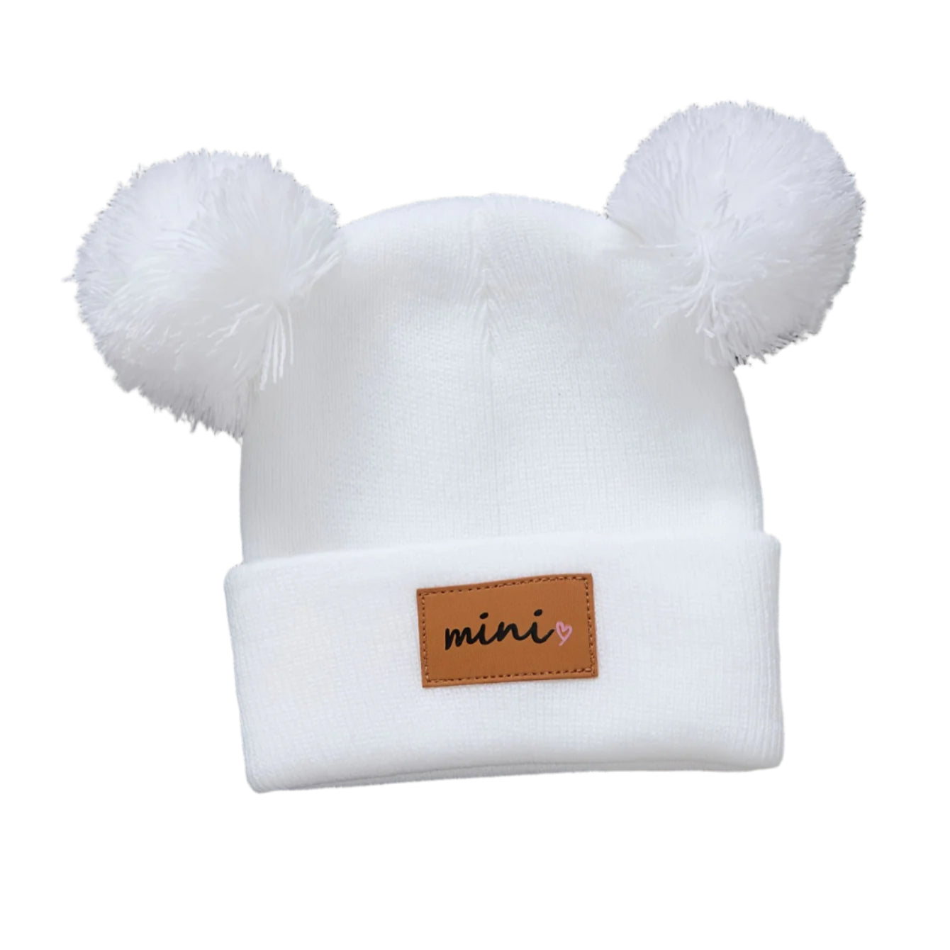 Pom Pom knit beanie white