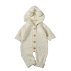Pom-Pom Hooded Knit Romper White