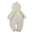 Pom-Pom Hooded Knit Romper White