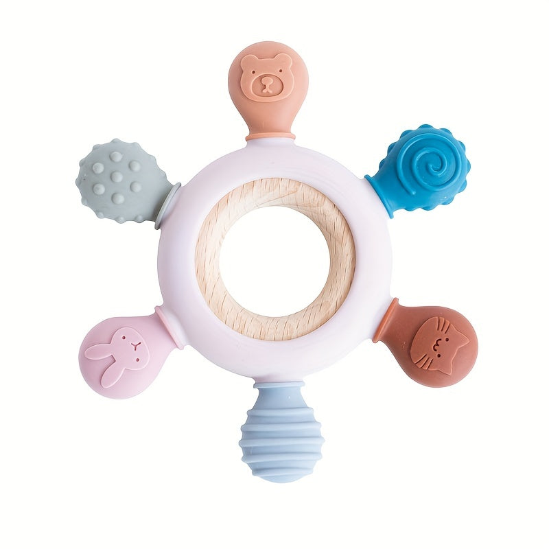 Rudder-Shaped Silicone & Wooden Baby Teether Ring