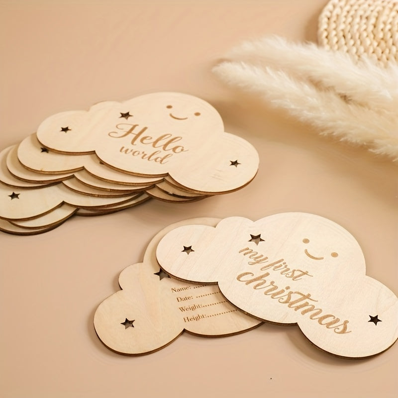 8pcs Cloud-Shaped Wooden Milestone Cards