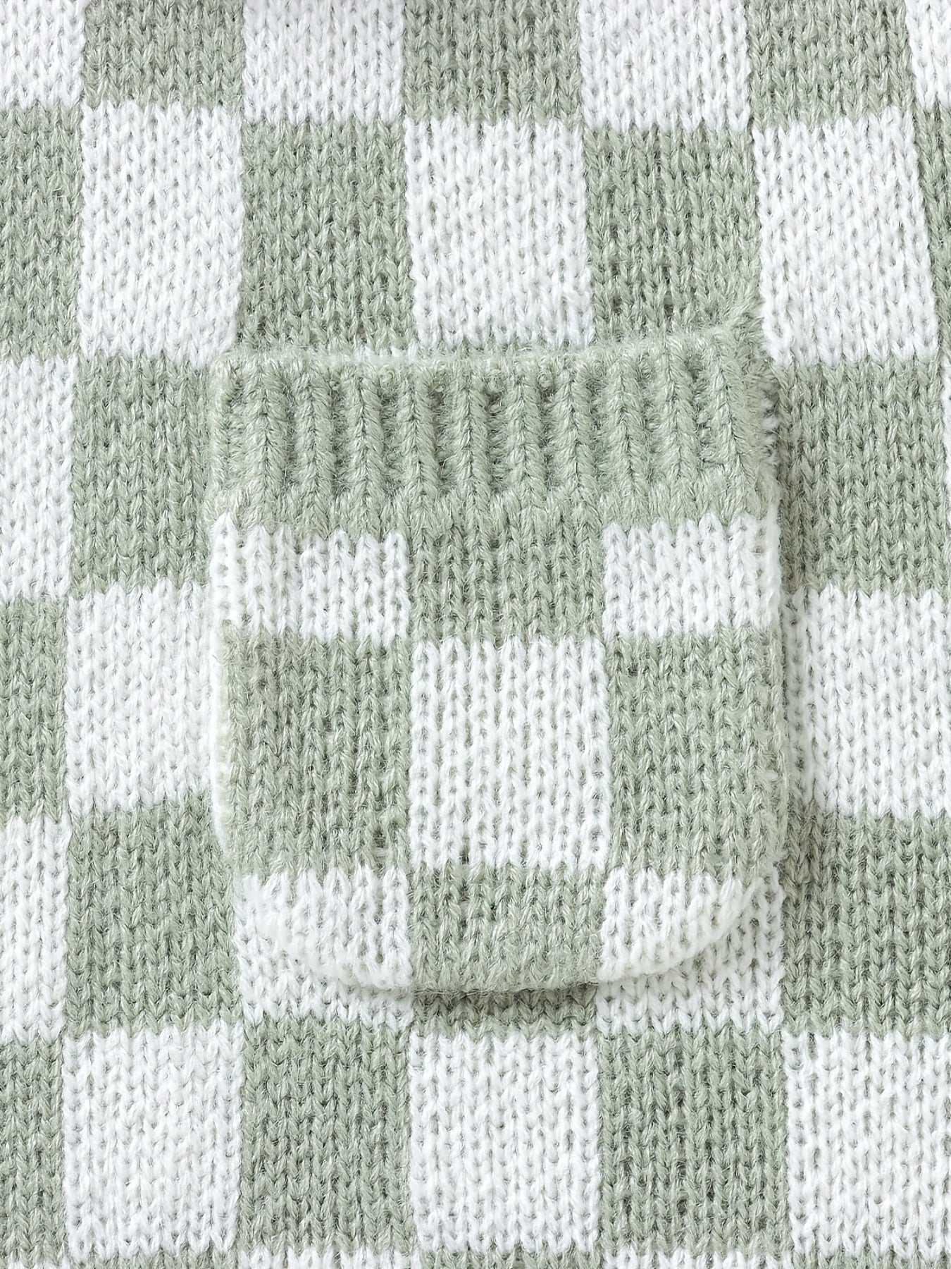 Checkered Knit Overalls Green