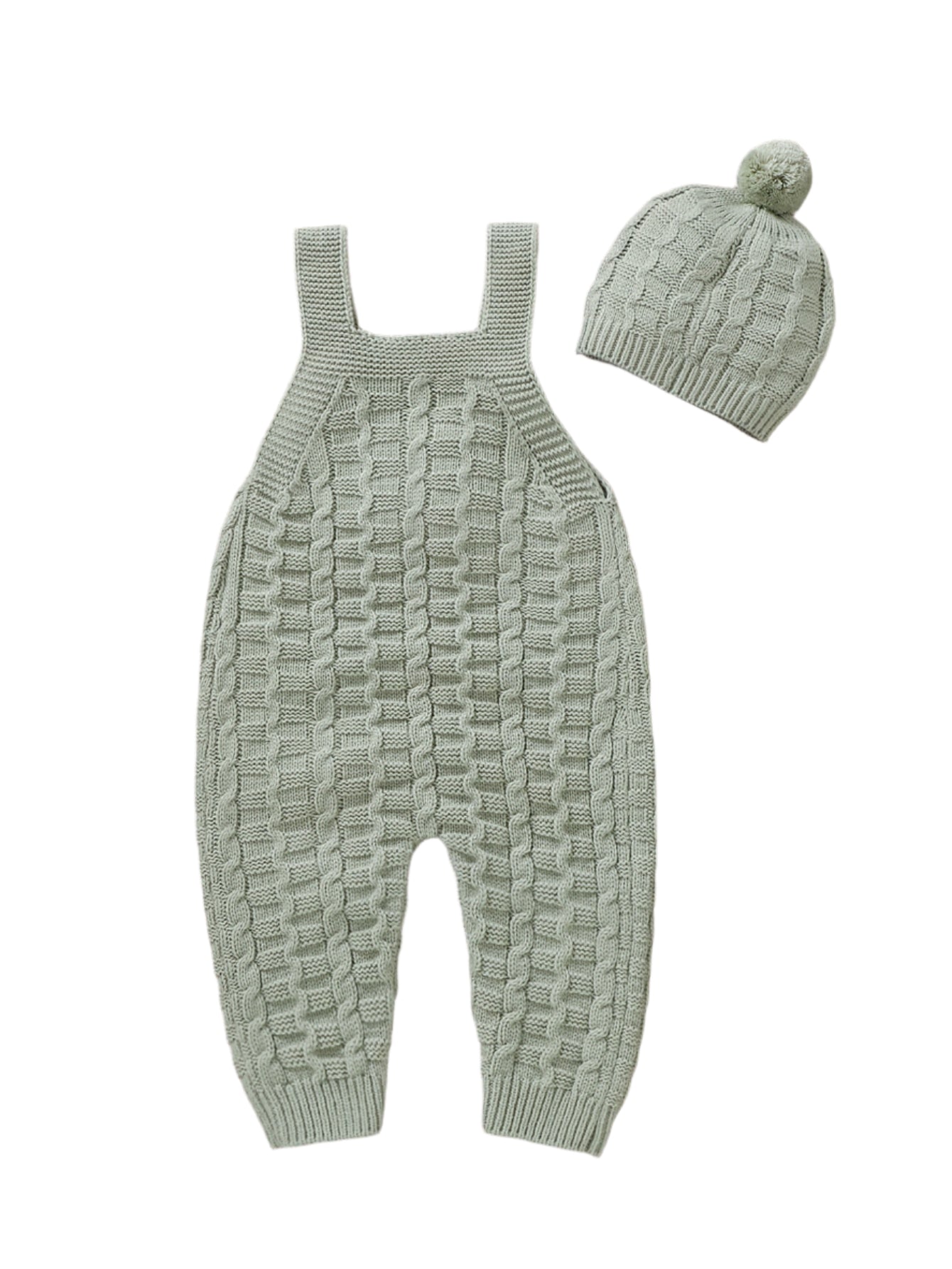 2-Piece Knit Baby Jumpsuit Set with Hat Green