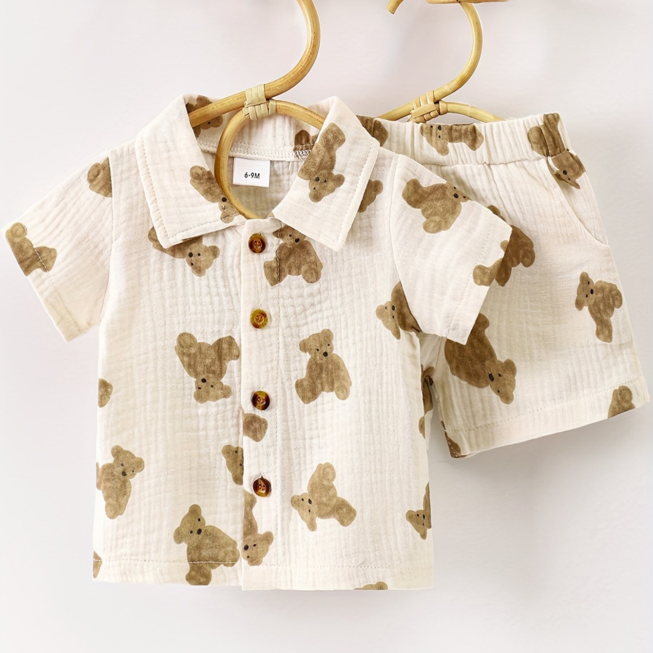 Two-Piece Bear Pattern Casual Outfit