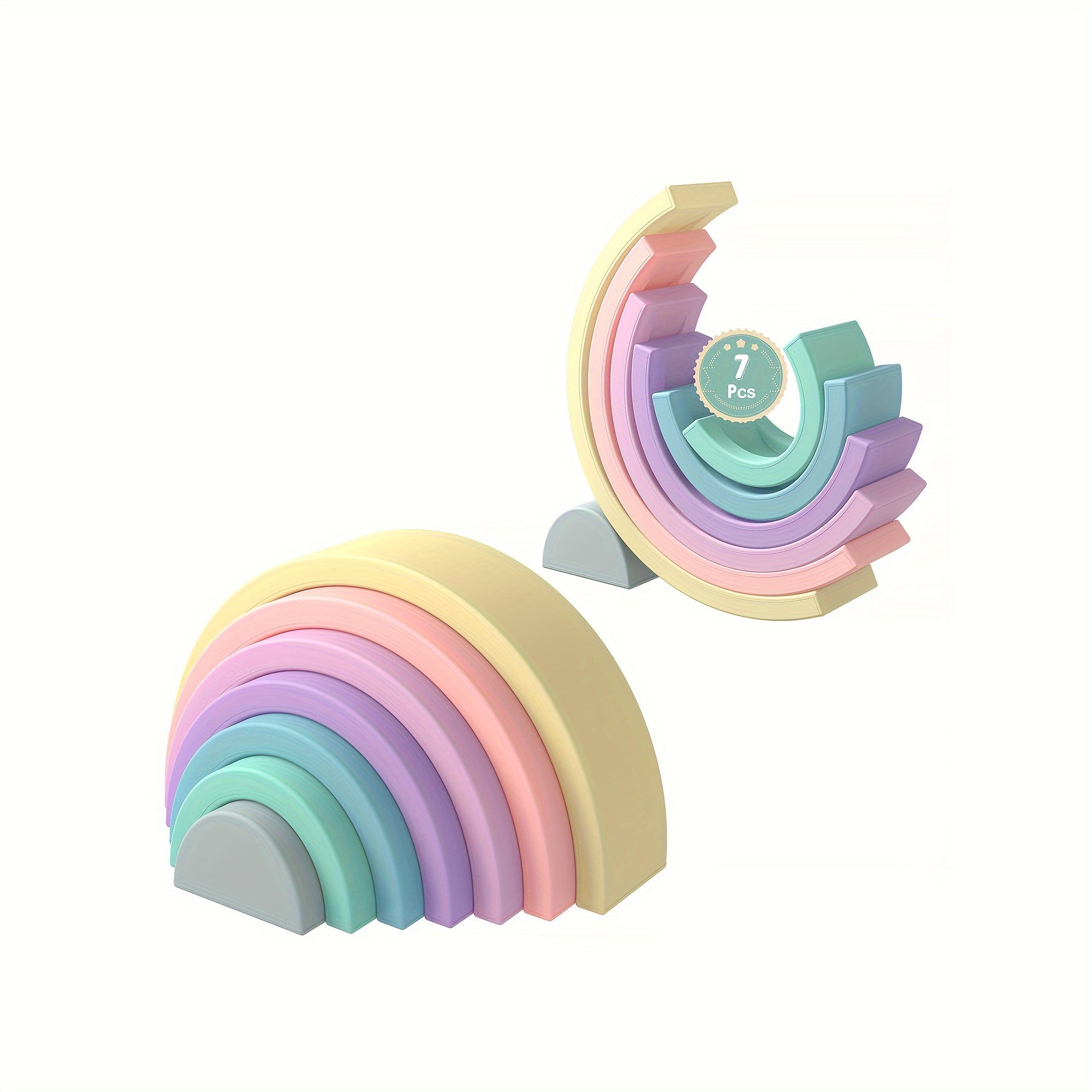 7pcs Silicone Rainbow Stacker Shape Puzzle