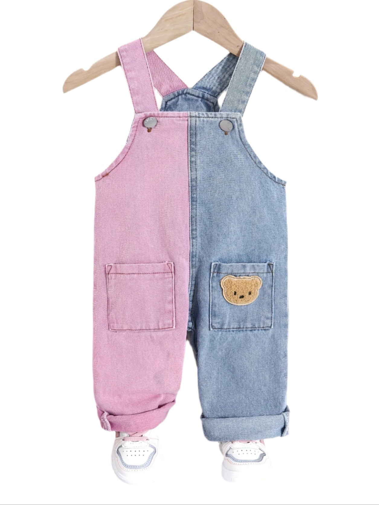 Girls' Colour-Block Long Denim Overalls