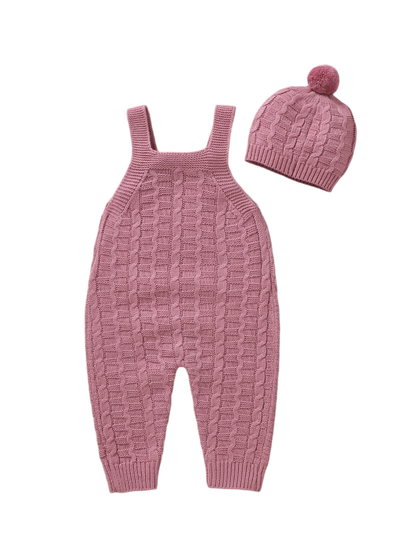 2-Piece Knit Baby Jumpsuit Set with Hat Pink