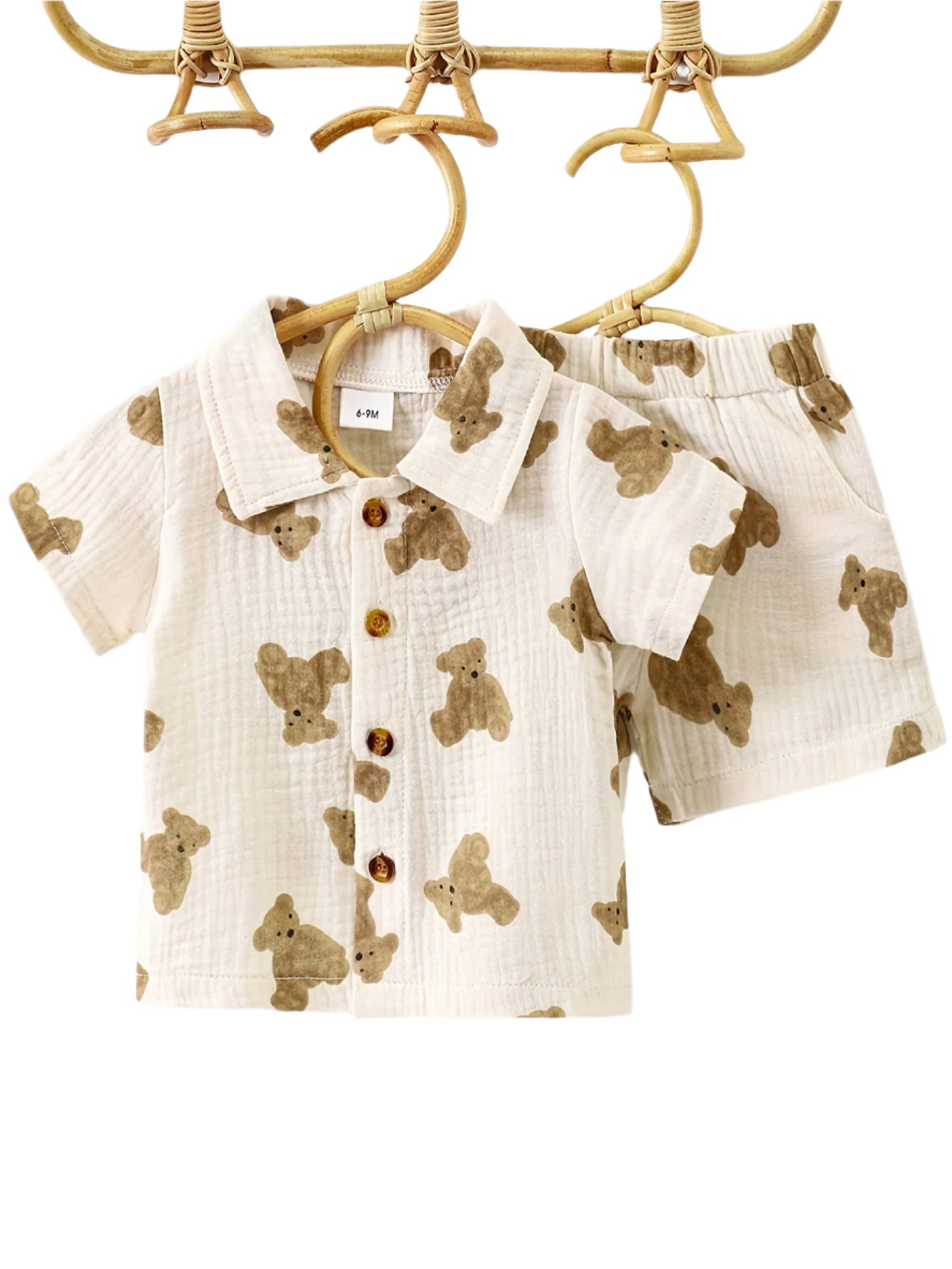 Two-Piece Bear Pattern Casual Outfit
